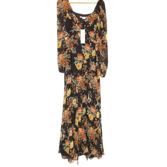 Veronica Beard Avani Dress Silk Floral Print  Maxi Brown NWT 6 Damaged - Picture 4 of 11